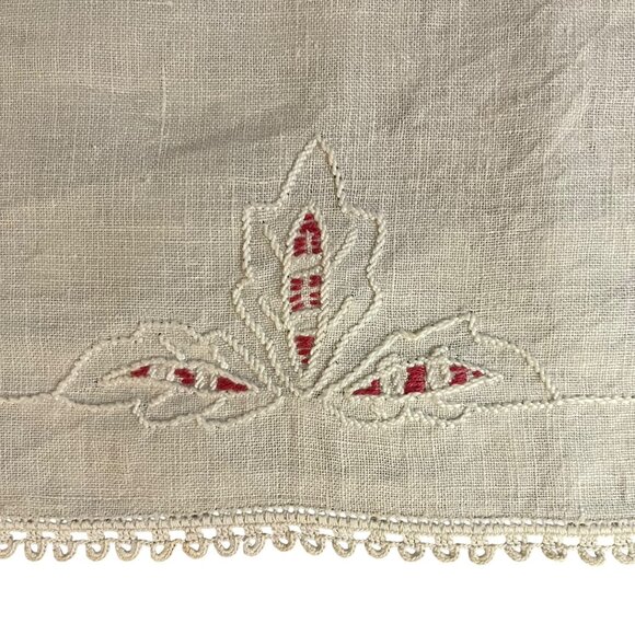 Vintage Linen Table Runner Cream Pink Cutwork Embroidered Floral Lace 45” Used - Picture 14 of 16